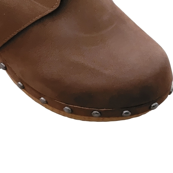 MIA Daisy Heel Clogs Brown Studs Wood Suede Slip On Vegan Leather 70s Y2K NEW - Picture 8 of 16